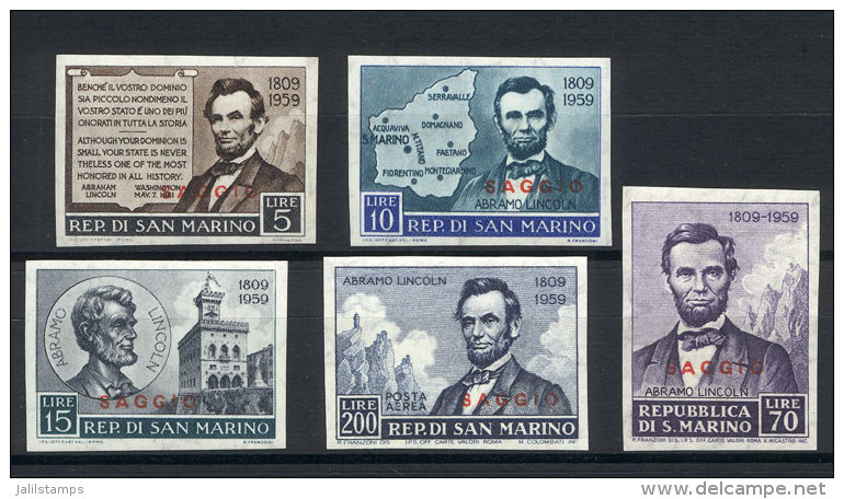 Yv.466/9 + A.118, 1959 Abraham Lincoln, Compl. Set Of 5 Values IMPERFORATE And With SAGGIO Overprint (specimen),... - Otros & Sin Clasificación