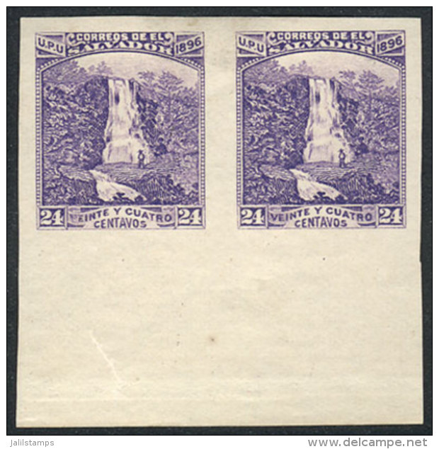 Yv.140B, 1896 Waterfall Of Atehausillas 24c. W/o Watermark, IMPERFORATE PAIR, VF! - El Salvador