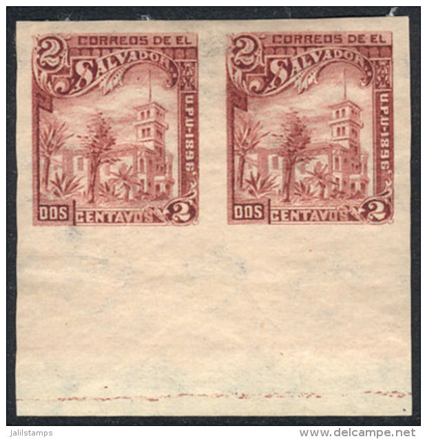Yv.133A, 1896 Congress 2c. With Watermark, IMPERFORATE PAIR, VF! - Salvador