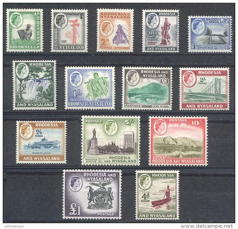 Sc.158/171, 1959 Landscapes, Set Of 14 Values (without 164A, Issued In 1962), Never Hinged, Excellent Quality. - Rhodesia & Nyasaland (1954-1963)