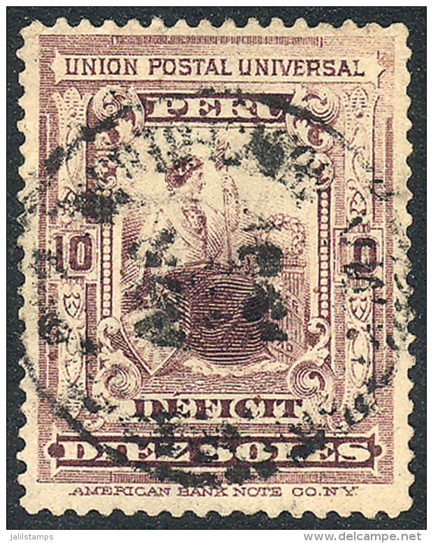 Sc.J35 (Yvert 39), 1899 10S. Dark Lilac, Used, VF Quality, Extremely Rare, Yvert Catalog Value Euros 2,000. - Peru