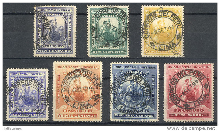 Sc.134/140, 1895 Liberty, Complete Set Of 7 Values With Postmark Of First Day Of Issue (8/SE/1895), VF Quality. - Peru