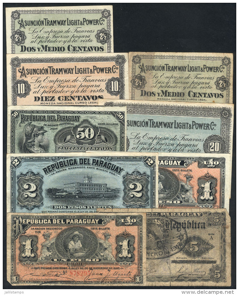 Interesting Group Of 9 Very Old Banknotes, Some Very Used And Others Of Excellent Quality, All Signed And Genuine,... - Paraguay
