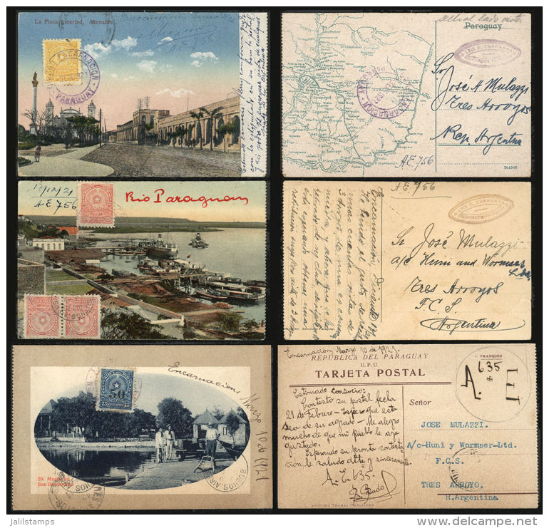 7 Postcards With Very Handsome Views And Varied Postages Sent From ENCARNACI&Oacute;N To Tres Arroyos (Argentina)... - Paraguay