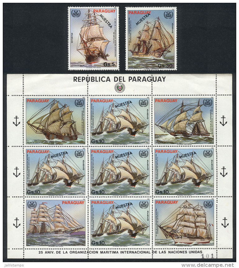 Sc.C542/4, 1983 Old Sailing Boats, Set Of 3 Values (the 10G. Value In Mini-sheet Of 5) All With Overprint MUESTRA,... - Paraguay