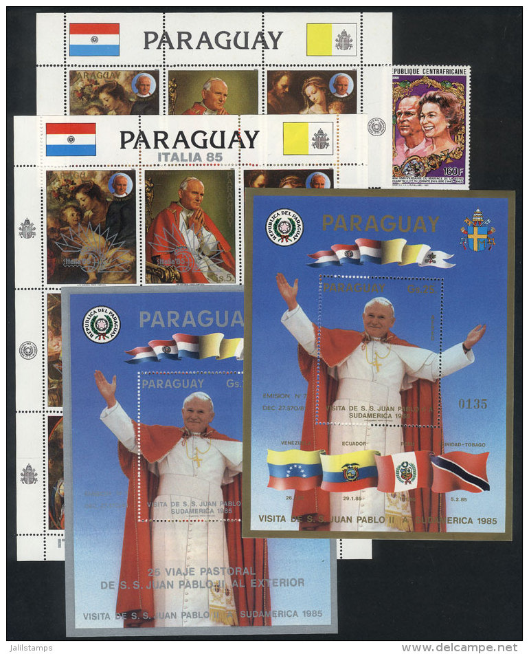 Visit Of Pope John Paul II To South America, Complete Set Of 2 Souvenir Sheets + Stamps, Very Nice! - Paraguay