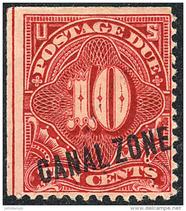 Sc.J3, 1914 10c. Carmine Rose, Mint Original Gum, VF Quality, Rare, Catalog Value US$1,000. - Canal Zone
