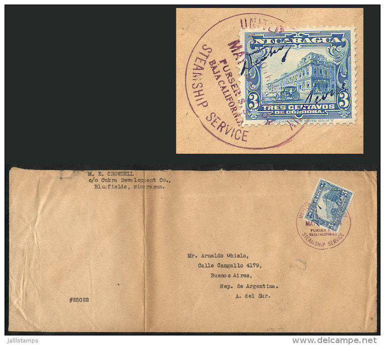 Cover Sent From Bluefields To Argentina On 25/MAY/1934 Franked With 3c. (Sc.514) With Overprinted Control Mark... - Nicaragua