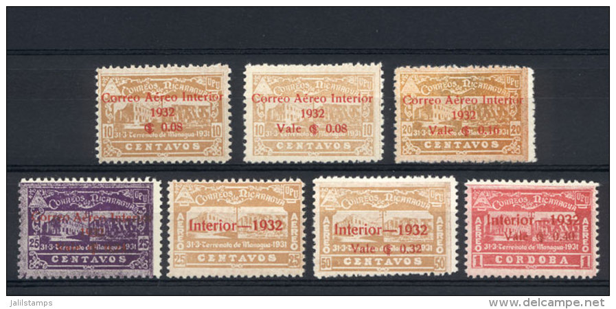 Yvert 35/38 + 38/41, 1932 Complete Set Of 7 Surcharged Values, Issued Without Gum, Superb, Catalog Value Euros 162. - Nicaragua