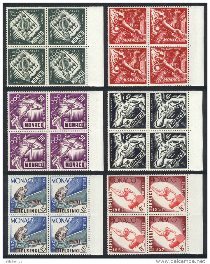 Yvert 386/91 + A.51/4, 1953 Helsinki Olympic Games, Compl. Set Of 10 Values In BLOCKS OF 4, Superb! - Sonstige & Ohne Zuordnung