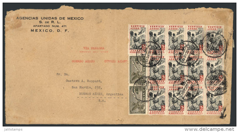 Airmail Cover Sent To Argentina On 5/DE/1940 With Spectacular Postage Of 65.60P., VF Quality, Rare! - Mexiko