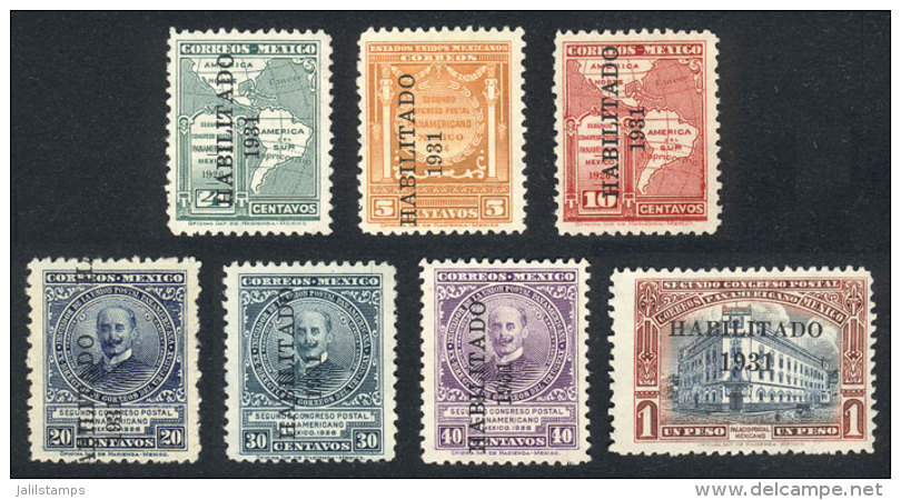 Yvert 479/485, Habilitados Of 1931, Complete Set Of 7 Values Mint Without Gum, VF Quality, Catalog Value Euros 195. - México