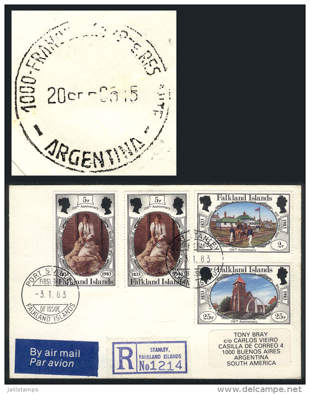 FDC Cover Sent From Port Stanley To Argentina On 3/JA/1983, With Arrival Backstamp Of Buenos Aires 20/SE, VF... - Falkland Islands