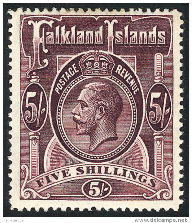 Sc.38 (Yvert 34), 1912/14 5S. Dark Lilac, Mint Lightly Hinged, VF Quality - Falklandeilanden