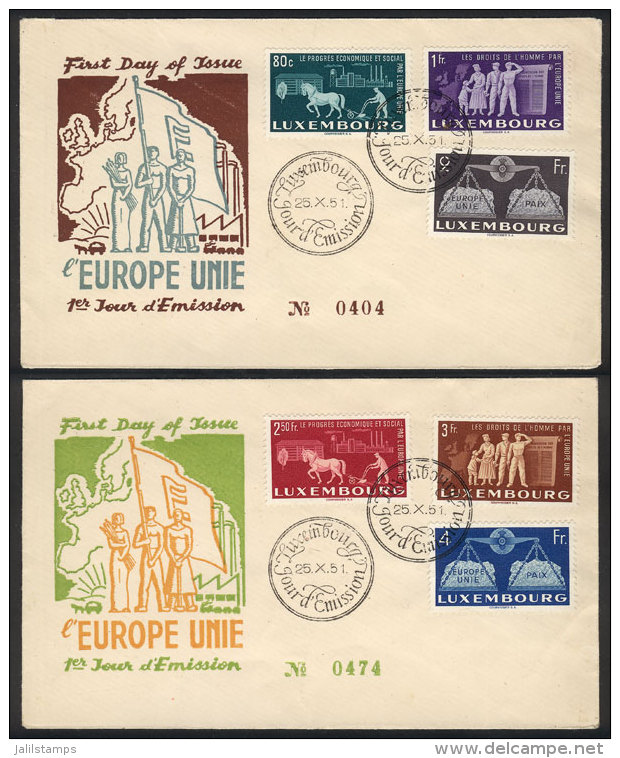 Yvert 443/448, 1951 For One Europe, Cmpl. Set Of 6 Values On 2 FDC Covers, Excellent Quality! - Other & Unclassified