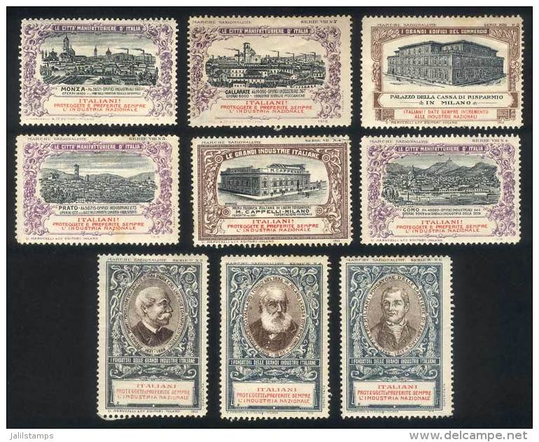 Lot Of 9 Old Cinderellas, Topic PATRIOTISM, Protecting National Industry, Etc., Some With Little Defects On... - Unclassified