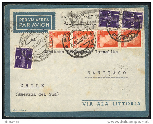 Airmail Cover Sent From Bologna To Santiago De Chile On 23/NO/1938 Franked With 10L., Excellent Quality! - Ohne Zuordnung