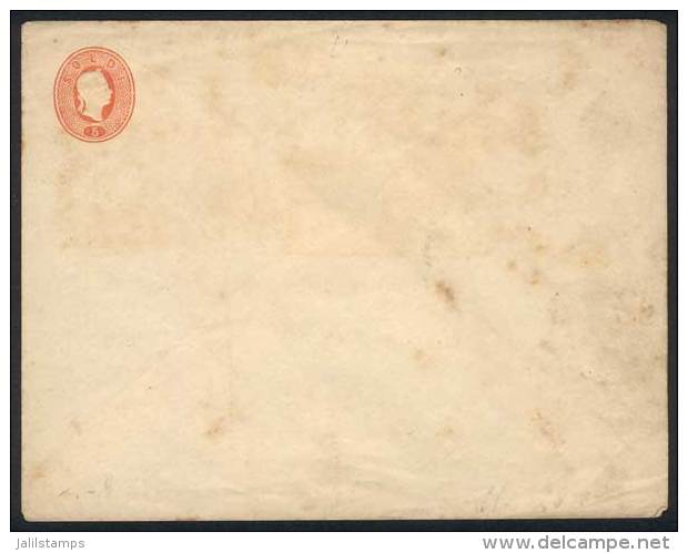 POSTAL STATIONERIES: Red 5S. Cover, Size 148 X 118 Mm, Unused, Lightly Stained, Rare! - Lombardo-Venetien