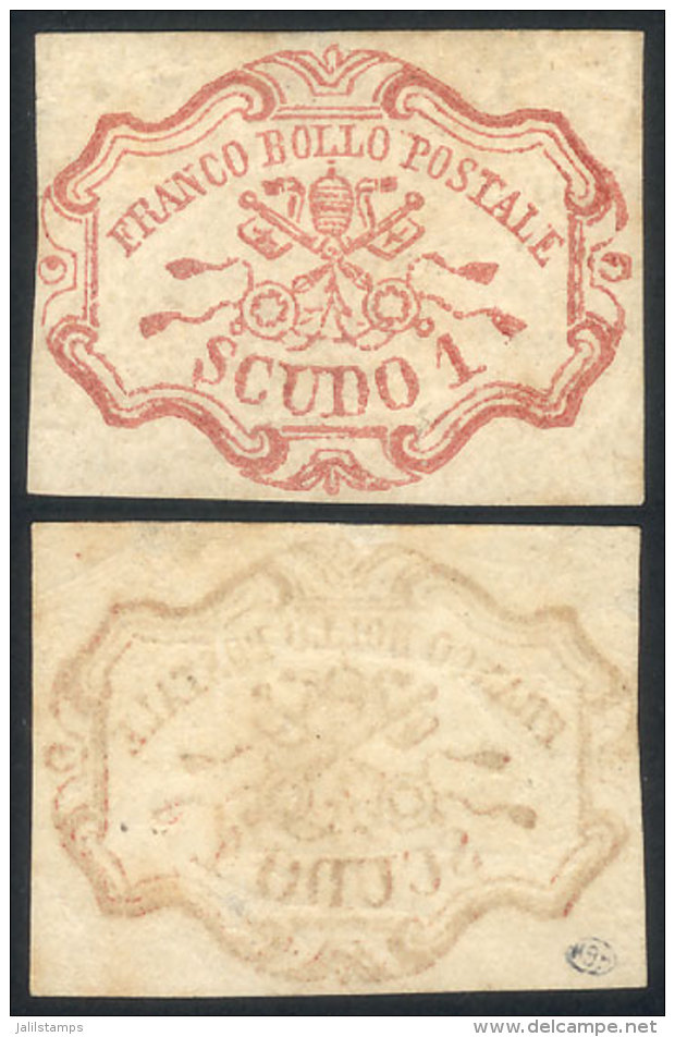 Yv.11, 1852/64 1S. Red, Ample Margins And Beautiful Appeal. It Has 3 Little Hard-to-see Thin Spots On Back, Truly... - Estados Pontificados