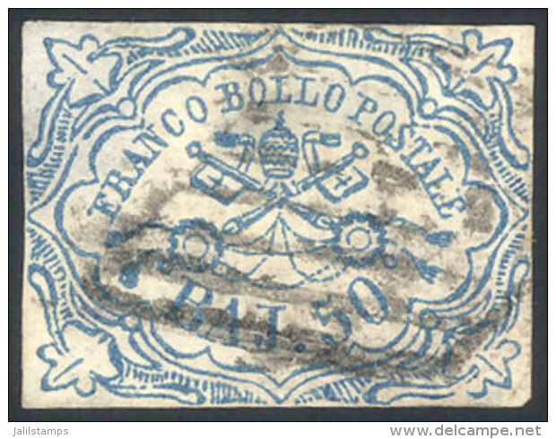 Yv.10, 1852/64 50b. Blue, Very Good Front, Thinned On Back, Catalog Value Euros 1,500. - Kerkelijke Staten