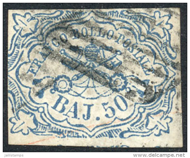 Yv.10, 1852/64 50b. Blue, Beautiful Example Of VF Quality And Very Fresh, Great Beauty, Catalog Value Euros 1,500. - Kerkelijke Staten