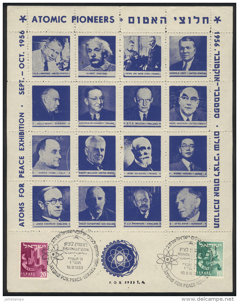 Year 1956, "Atoms For Peace" Exhibition, Mini-sheet Of 16 Cinderellas Illustrated With Views Of Scientists... - Andere & Zonder Classificatie