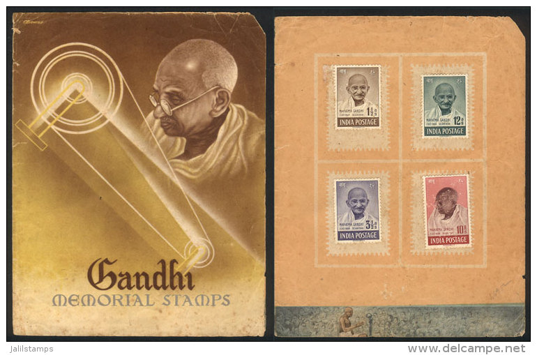 Sc.203/206, 1948 Gandhi, Complete Set Of 4 Values Affixed To The Original Presentation Folder, With Defects (folder... - Andere & Zonder Classificatie
