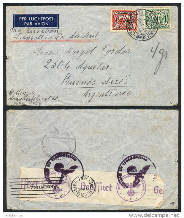 Airmail Cover Sent From Amsterdam To Argentina On 13/JA/1941 Franked With 87&frac12;c., And Nazi Censorship On... - Briefe U. Dokumente