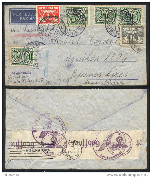 Airmail Cover Sent From Amsterdam To Buenos Aires On 19/OC/1940, With Nazi Censor Label On Back. Apparently One Of... - Covers & Documents