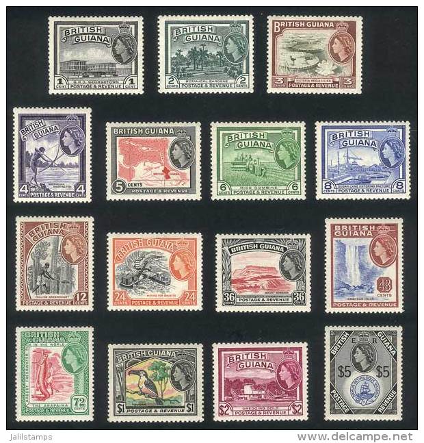 Sc.253/267, 1954 Animals, Fish, Flora, Ships, Maps Etc., Complete Set Of 15 Values, Very Fine Quality, Catalog... - Brits-Guiana (...-1966)