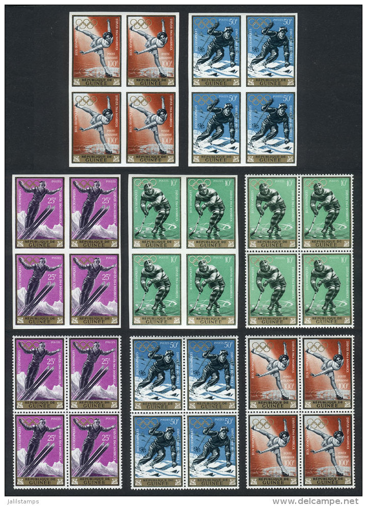 Yv.195/7+A.41 (Michel 235/8D), 1964 Innsbruck Olympic Games, Compl. Set Of 4 Values In Perforated And IMPERFORATE... - Guinea (1958-...)