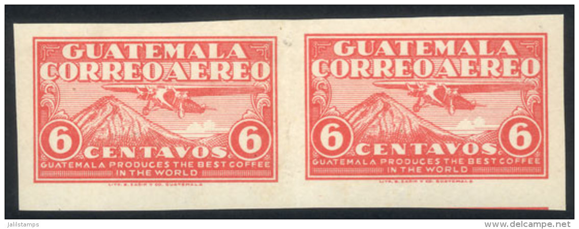 Yvert A.6, 1930 Fokker Airplane, IMPERFORATE PAIR (Sc.7b, US$350), Mint Without Gum, VF, Rare! - Guatemala