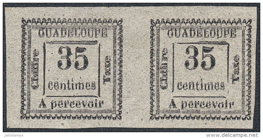 Sc.J11a, 1884 35c. Black On Gray, Pair With DOUBLE IMPRESSION Variety, Excellent Quality, Very Rare! - Impuestos