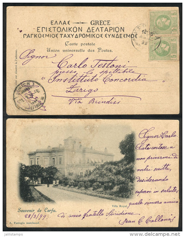 Postcard (view Of CORFU, Villa Royal) Sent From CORFU To Z&uuml;rich On 28/MAR/1899, Very Nice And Interesting! - Other & Unclassified