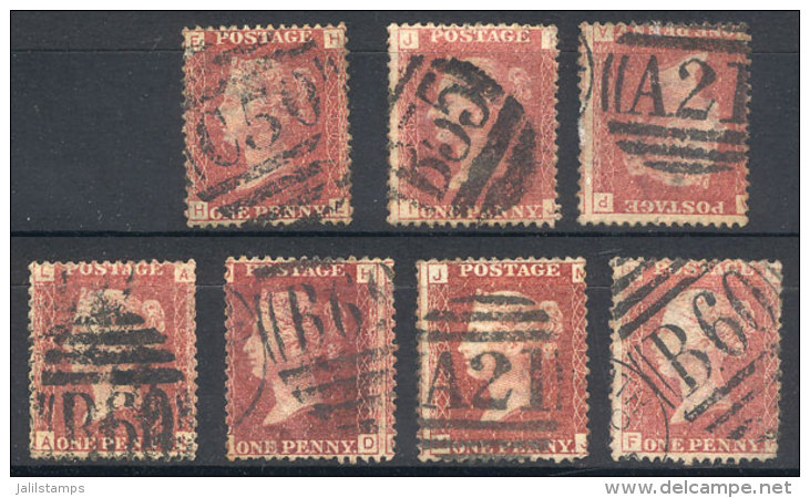 Lot Of 7 Stamps Of 1p. With Interesting Cancels! - Andere & Zonder Classificatie