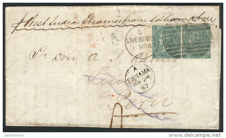 Entire Letter Sent From Liverpool To Lima On 1/MAR/1867 Franked With Pair Sc.48 And Duplex Cancel "466",... - Sonstige & Ohne Zuordnung
