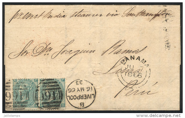 Entire Letter Sent From Liverpool To Lima On 16/MAY/1866 Franked With Pair Sc.48 And Duplex Cancel "466",... - Sonstige & Ohne Zuordnung