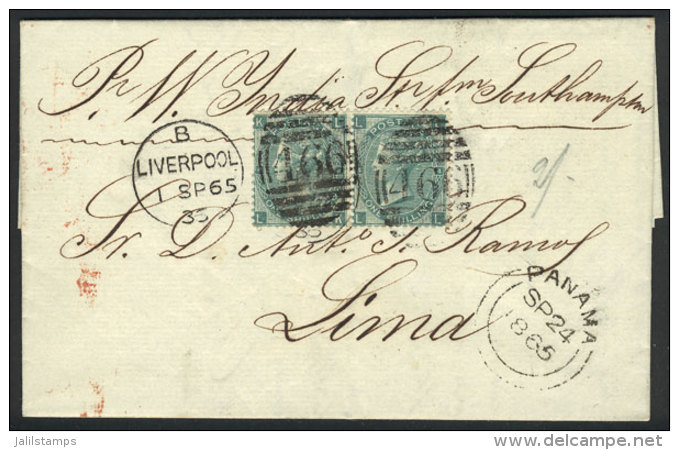 Entire Letter Sent From Liverpool To Lima On 1/SE/1865 Franked With Pair Sc.48 And Duplex Cancel "466",... - Otros & Sin Clasificación