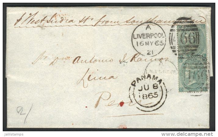 Entire Letter Sent From Liverpool To Lima On 16/MAY/1865 Franked With Pair Sc.48 And Duplex Cancel "466", With... - Andere & Zonder Classificatie