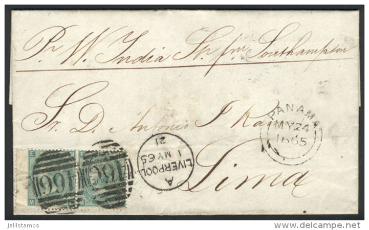 Entire Letter Sent From Liverpool To Lima On 1/MAY/1865 Franked With Pair Sc.48 And Duplex Cancel "466", And... - Sonstige & Ohne Zuordnung