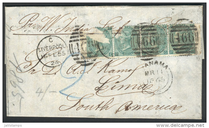 Entire Letter Sent From Liverpool To Lima On 16/FE/1865 Franked With Strip Of 4 Of Sc.48 (2 Stamps Torn) With... - Other & Unclassified