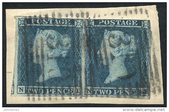 Sc.4, 1841 2p. Blue On Bluish Paper, Pair Used On Fragment, Very Nice! - Sonstige & Ohne Zuordnung