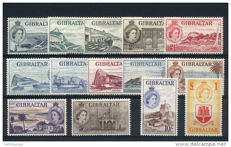 Yvert 130/143, 1953 Views Of The Territory, Compl. Set Of 14 Values, Superb, Catalog Value Euros 250. - Gibraltar