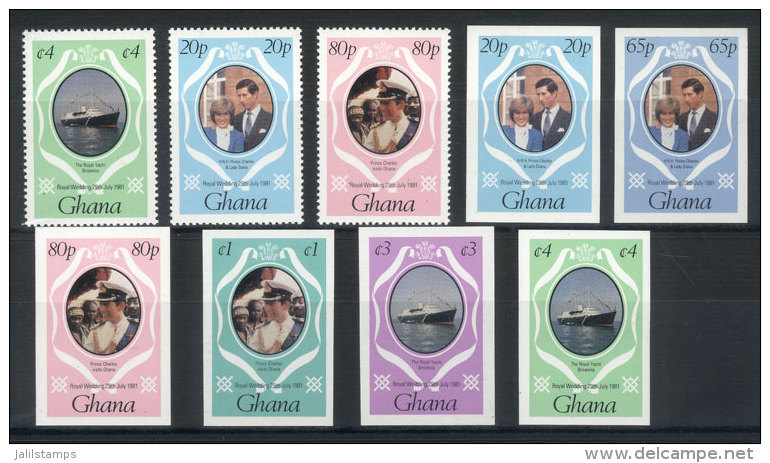 Yv.708/10, 1981 Lady Diana, Perforated And IMPERFORATE Set. Also Yv.711/3 IMPERFORATE, Excellent Quality! - Ghana (1957-...)