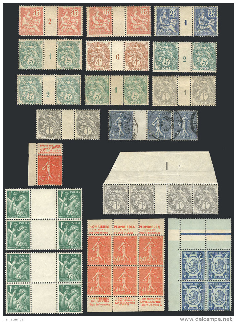 Lot Of Stamps With Gutters + Some With Advertising Coupons + 1 Block Of 4 With Labels, Many MNH, Others With Light... - Andere & Zonder Classificatie