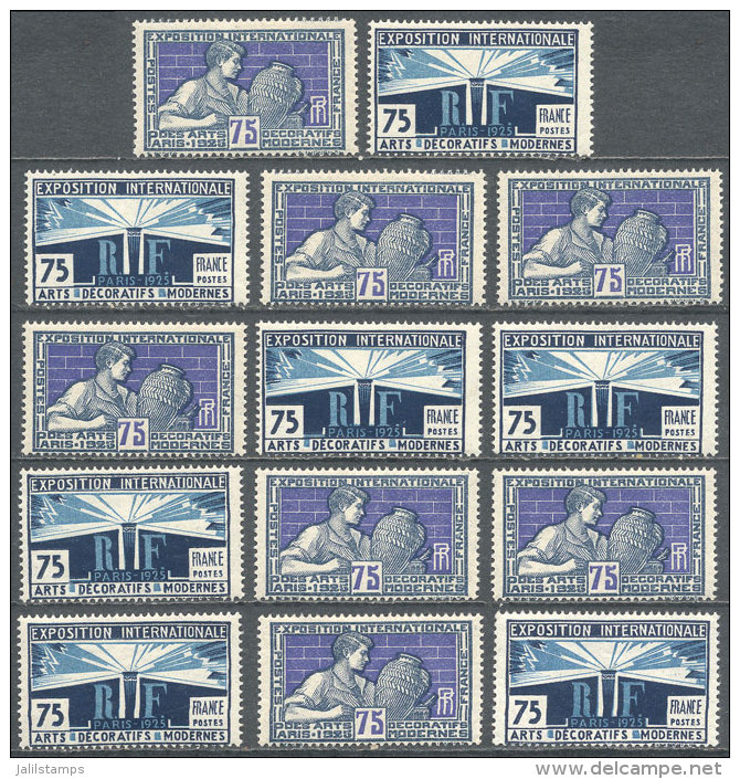 Yvert 214/215, High Values Of The Set "Decorative Art Exposition", 7 Examples Of Each Value, MNH, Excellent... - Andere & Zonder Classificatie