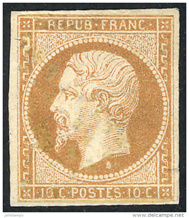 Yvert 9, 1852 10c. Bistre, Defective And Repaired (paper Repair, Replaquage), Fine Appearance, Interesting! - Other & Unclassified