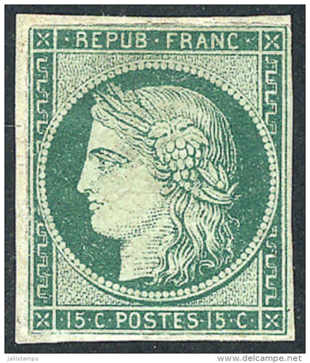 Yvert 2, 1850 15c. Green, Defective And Repaired (paper Repair, Replaquage), Very Fine Appearance, Good Opportunity... - Sonstige & Ohne Zuordnung