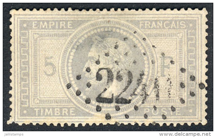 Yv.33a, 1867 Napoleon 5Fr. Bluish Gray, With Minor Defects As Usual, VF Appeal, Catalog Value Euros 1,100. - Sonstige & Ohne Zuordnung