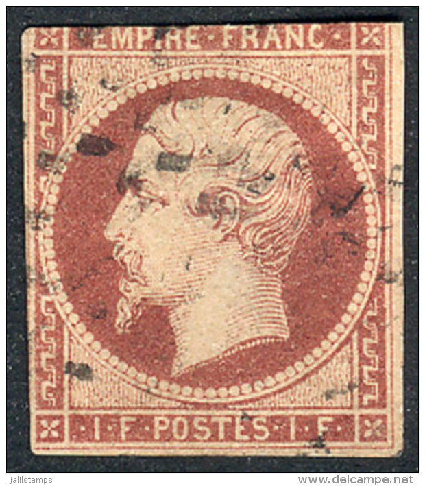 Yv.18, 1852 Napoleon III 1Fr. Carmine, Example With Little Defects But Very Collectable, Good Opportunity, Catalog... - Sonstige & Ohne Zuordnung